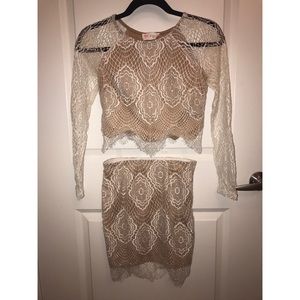 Tan/white two piece set